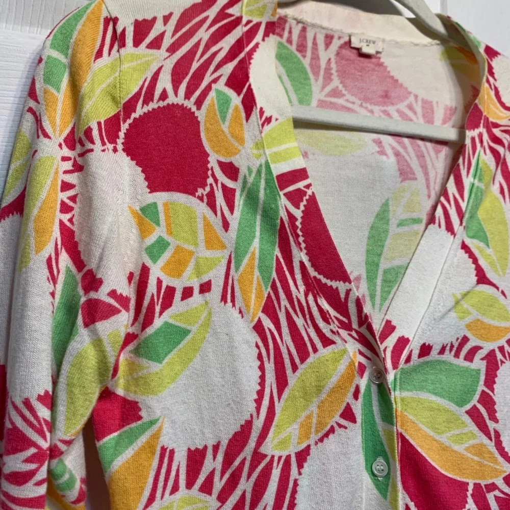 J. Crew Cardigan Women S Multicolor Tropical Leaf Print Cotton Button Front‎